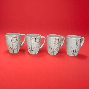 Corning Corelle Daisy Days Porcelain Mug Red Floral 12 Ounce Coffee Tea Set of 4